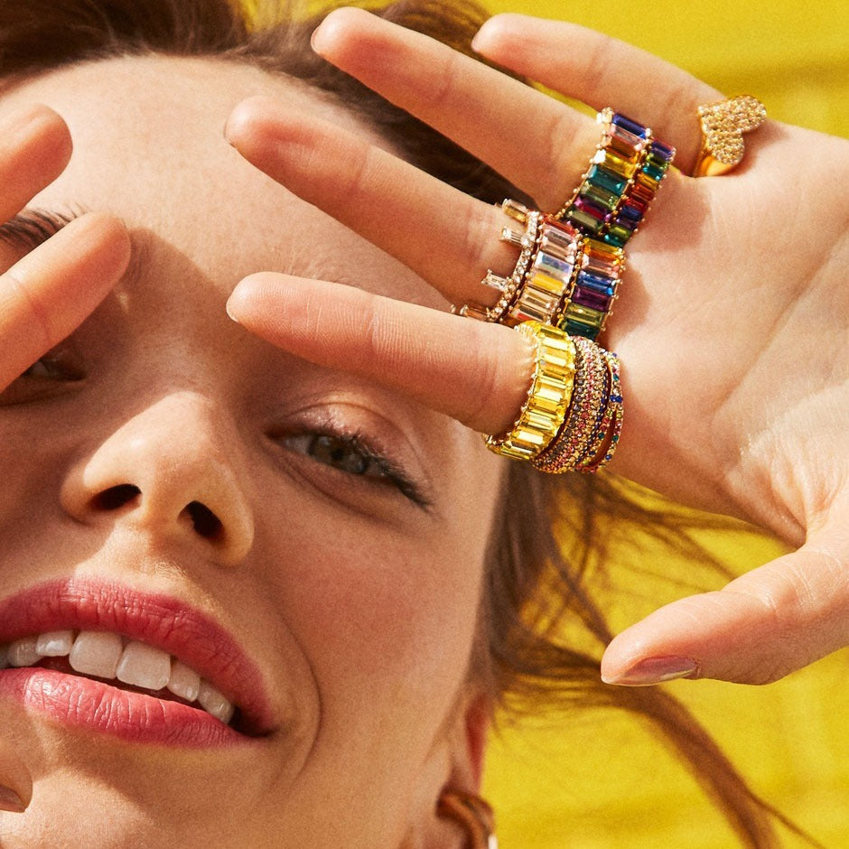 18K Gold Colorful Gem-Stacked Ring - Damned Threads